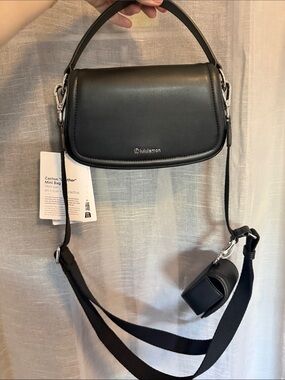 lululemon athletica cactus leather Black Convertible Crossbody with Mini Pouch